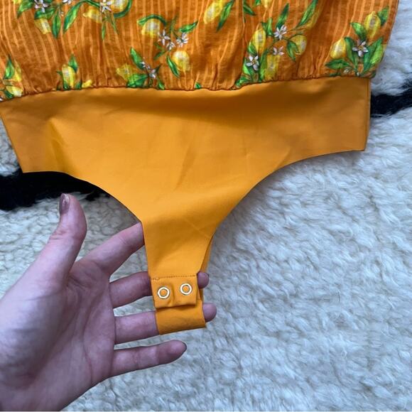 Cami NYC Lenore Lemon Print Orange Bodysuit - Picture 6 of 8